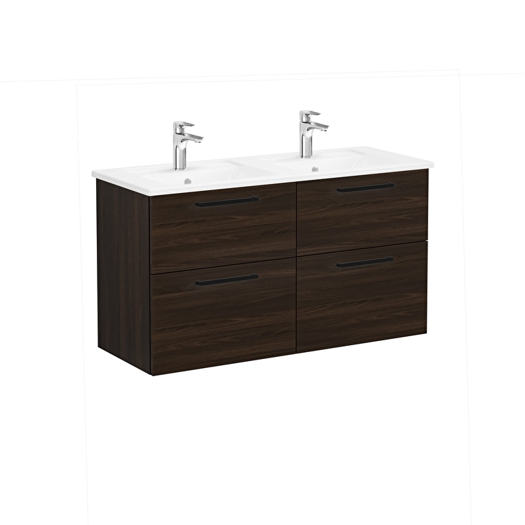66276_01_19e96b76c1bdfc6cac210bbea08e31808e12e198-1.jpg VitrA Root Flat Lavabo Dolabı, 120 cm, Dört Çekmeceli, Köşeli Lavabo, Ceviz - Görsel 1