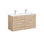 VitrA Root Flat Lavabo Dolabı, 120 cm, Dört Çekmeceli, Köşeli Lavabo, Doğal Meşe - Görsel 2