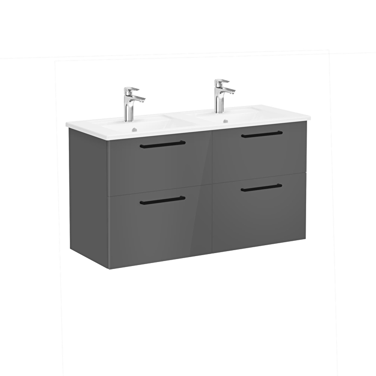 66280_01_709916ab192076078c5265bcb107f0314bae6964-1.jpg VitrA Root Flat Lavabo Dolabı, 120 cm, Dört Çekmeceli, Köşeli Lavabo, Parlak Antrasit - Görsel 1
