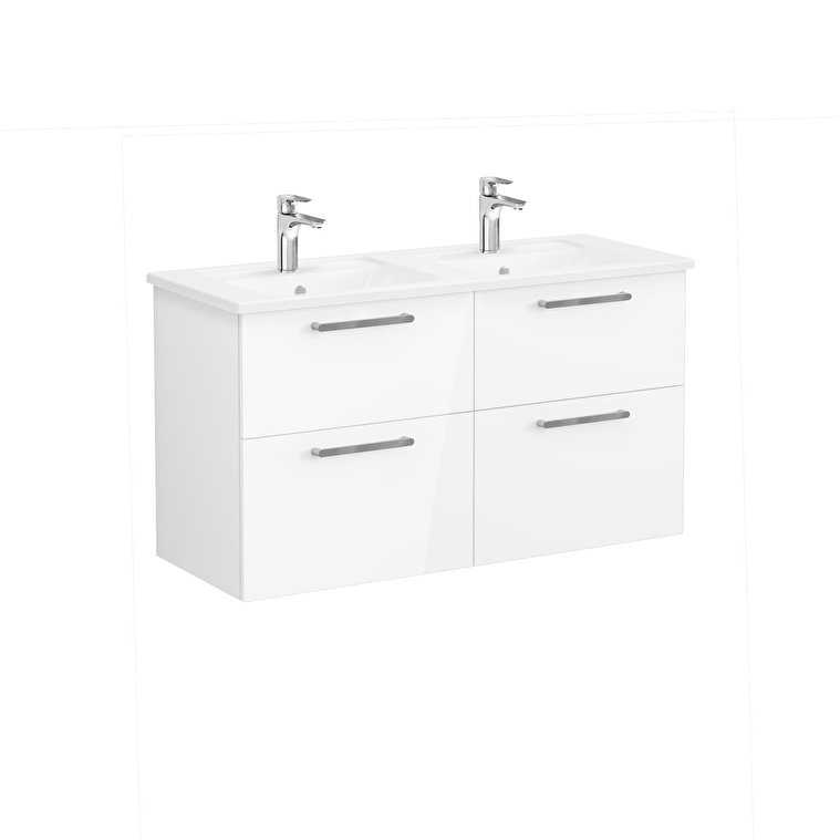 66282_53cba5f4bac6fcabdb7650b26accc40b0c4f7786-1.jpg VitrA Root Flat Lavabo Dolabı, 120 cm, Dört Çekmeceli, Köşeli Lavabo, Parlak Beyaz - Görsel 1