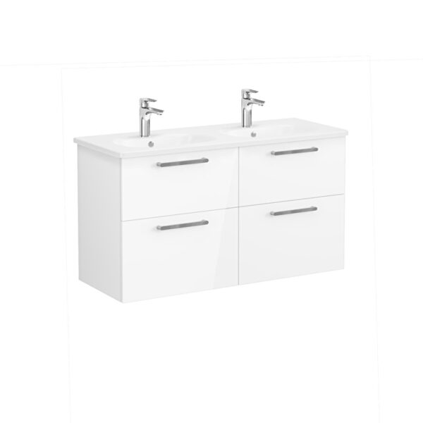 VitrA Root Flat Lavabo Dolabı, 120 cm, Dört Çekmeceli, Yuvarlak Lavabo, Parlak Beyaz