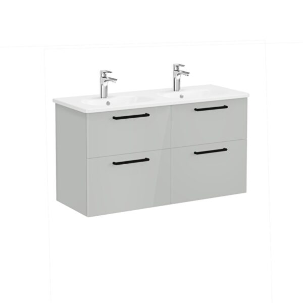 VitrA Root Flat Lavabo Dolabı, 120 cm, Dört Çekmeceli, Yuvarlak Lavabo, Parlak İnci Grisi