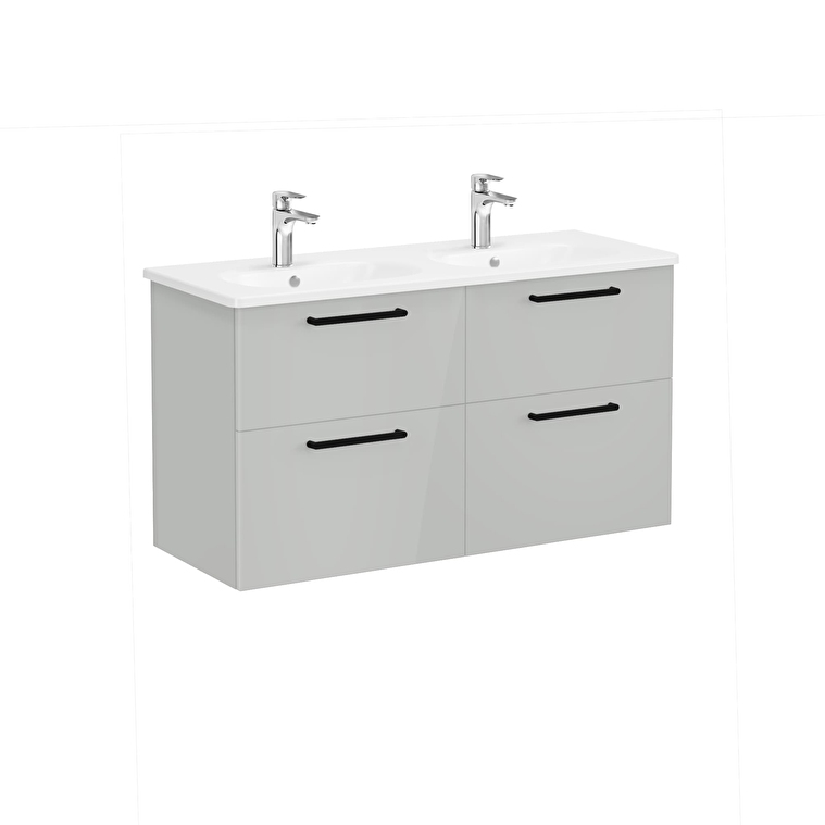 66287_01_c431a2c1c9f1d687c28cd52d2e4454eaf489899b-1.jpg VitrA Root Flat Lavabo Dolabı, 120 cm, Dört Çekmeceli, Yuvarlak Lavabo, Parlak İnci Grisi - Görsel 1