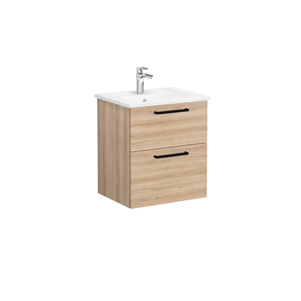 VitrA Root Flat Lavabo Dolabı, 60 cm, İki Çekmeceli, Köşeli Lavabo, Doğal Meşe