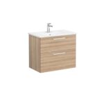 VitrA Root Flat Lavabo Dolabı, 80 cm, İki Çekmeceli, Köşeli Lavabo, Doğal Meşe - Görsel 3