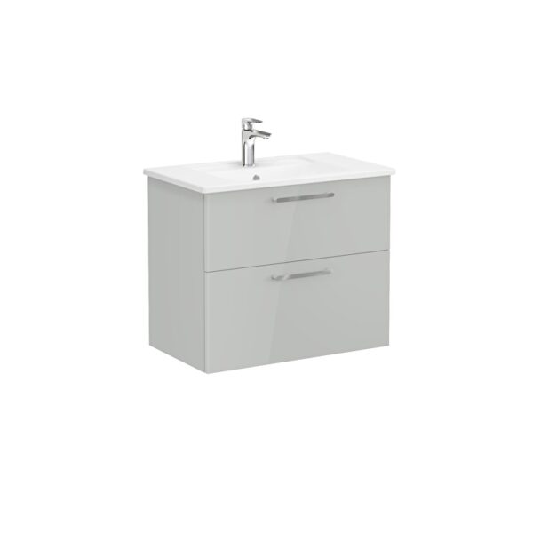 VitrA Root Flat Lavabo Dolabı, 80 cm, İki Çekmeceli, Köşeli Lavabo, Parlak İnci Grisi