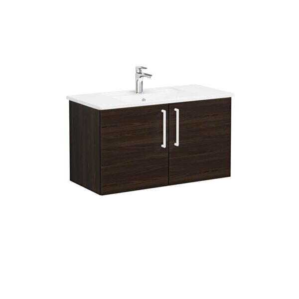 VitrA Root Flat Lavabo Dolabı, 100 cm, İki Kapaklı, Köşeli Lavabo, Ceviz