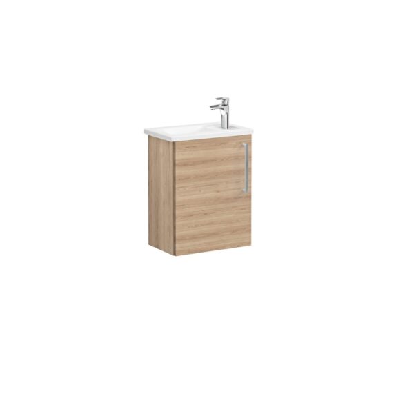 VitrA Root Flat Lavabo Dolabı, 45 cm, Bir Kapaklı, Dar, Köşeli Lavabo, Doğal Meşe, Sol