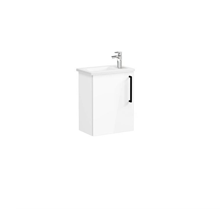 66342_01_73d003dfc402f6e8fe31705eb590ad2be82a324c-1.jpg VitrA Root Flat Lavabo Dolabı, 45 cm, Bir Kapaklı, Dar, Köşeli Lavabo, Parlak Beyaz, Sol - Görsel 1
