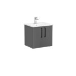 VitrA Root Flat Lavabo Dolabı, 60 cm, İki Kapaklı, Köşeli Lavabo, Parlak Antrasit - Görsel 6
