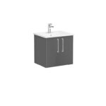 VitrA Root Flat Lavabo Dolabı, 60 cm, İki Kapaklı, Köşeli Lavabo, Parlak Antrasit