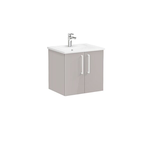 VitrA Root Flat Lavabo Dolabı, 60 cm, İki Kapaklı, Köşeli Lavabo, Parlak Sahra Beji