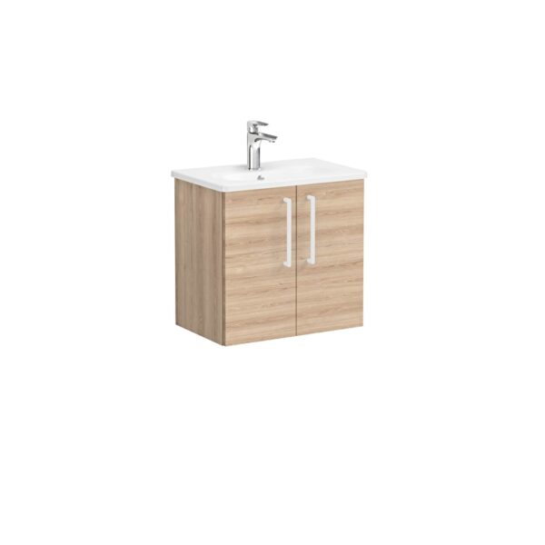 VitrA Root Flat Lavabo Dolabı, 60 cm, İki Kapaklı, Dar, Yuvarlak Lavabo, Doğal Meşe