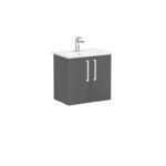 VitrA Root Flat Lavabo Dolabı, 60 cm, İki Kapaklı, Dar, Yuvarlak Lavabo, Parlak Antrasit - Görsel 3