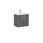 VitrA Root Flat Lavabo Dolabı, 60 cm, İki Kapaklı, Dar, Yuvarlak Lavabo, Parlak Antrasit - Görsel 2