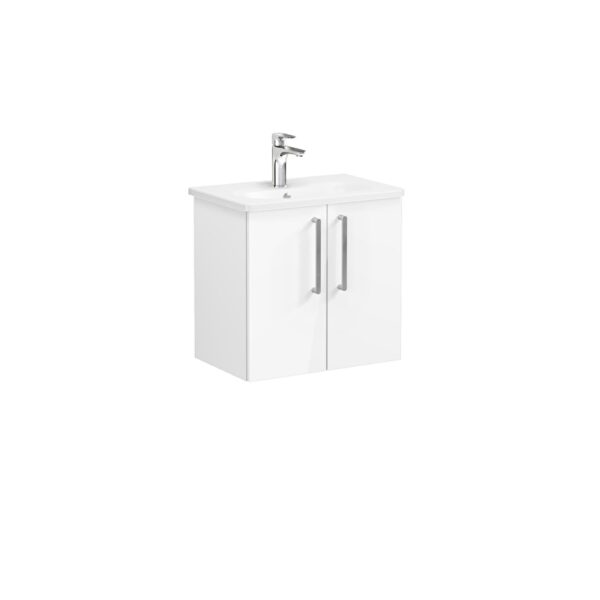 VitrA Root Flat Lavabo Dolabı, 60 cm, İki Kapaklı, Dar, Yuvarlak Lavabo, Parlak Beyaz