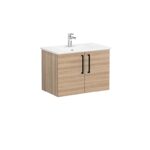 VitrA Root Flat Lavabo Dolabı, 80 cm, İki Kapaklı, Köşeli Lavabo, Doğal Meşe