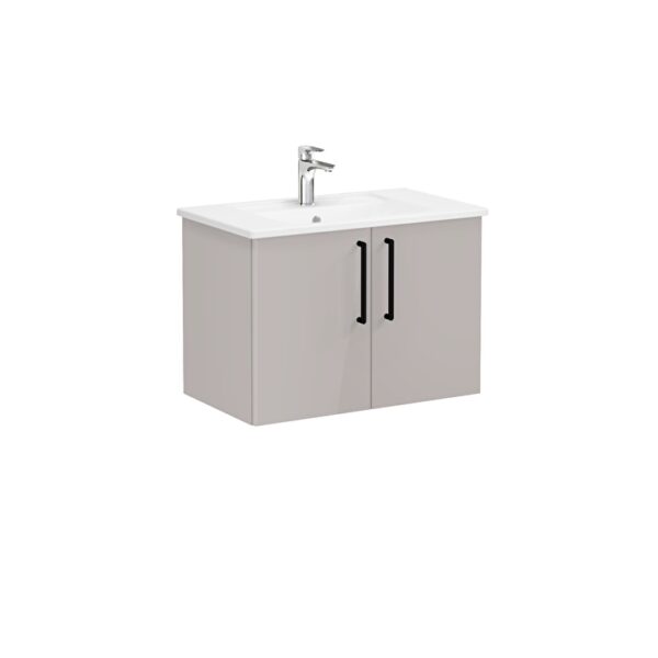 VitrA Root Flat Lavabo Dolabı, 80 cm, İki Kapaklı, Köşeli Lavabo, Parlak Sahra Beji
