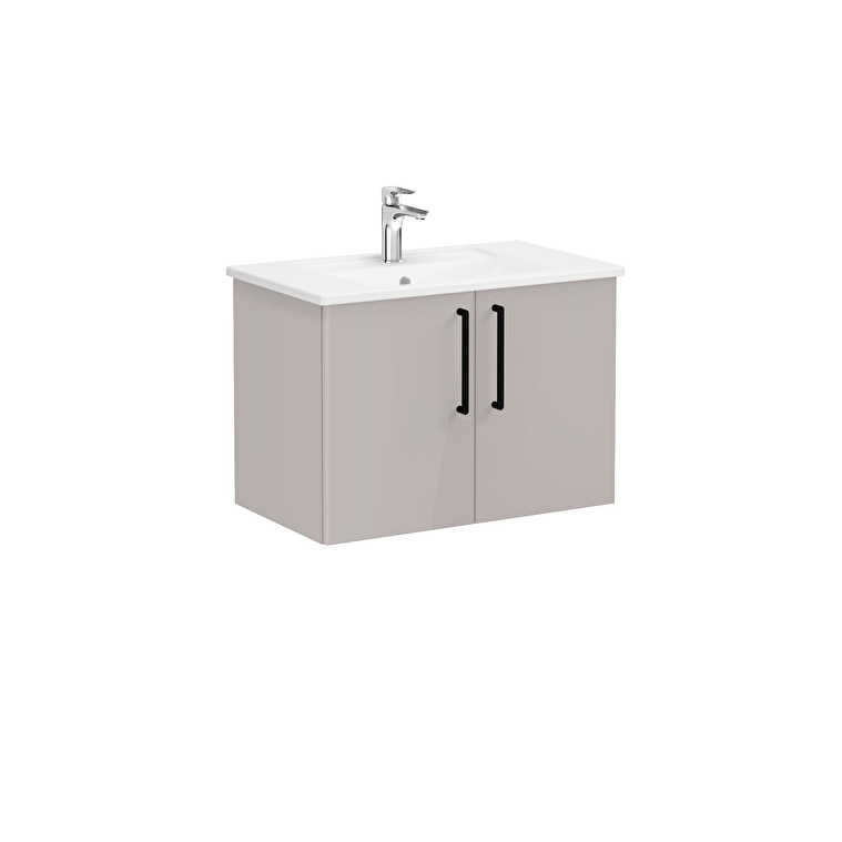 66392_01_af1b528746d6d2cf362d397741ceb926a35855bc-1.jpg VitrA Root Flat Lavabo Dolabı, 80 cm, İki Kapaklı, Köşeli Lavabo, Parlak Sahra Beji - Görsel 1
