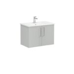 VitrA Root Flat Lavabo Dolabı, 80 cm, İki Kapaklı, Köşeli Lavabo, Parlak İnci Grisi