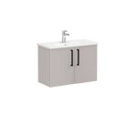 VitrA Root Flat Lavabo Dolabı, 80 cm, İki Kapaklı, Dar, Yuvarlak Lavabo, Parlak Sahra Beji - Görsel 2