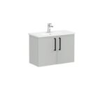VitrA Root Flat Lavabo Dolabı, 80 cm, İki Kapaklı, Dar, Yuvarlak Lavabo, Parlak İnci Grisi