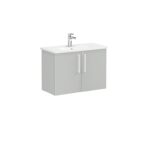VitrA Root Flat Lavabo Dolabı, 80 cm, İki Kapaklı, Dar, Yuvarlak Lavabo, Parlak İnci Grisi - Görsel 6
