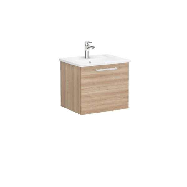 VitrA Root Flat Lavabo Dolabı, 60 cm, Bir Çekmeceli, Köşeli Lavabo, Doğal Meşe