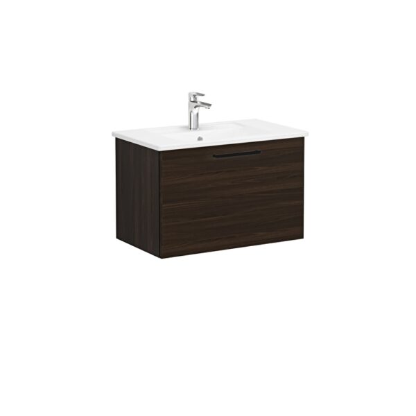 VitrA Root Flat Lavabo Dolabı, 80 cm, Bir Çekmeceli, Köşeli Lavabo, Ceviz