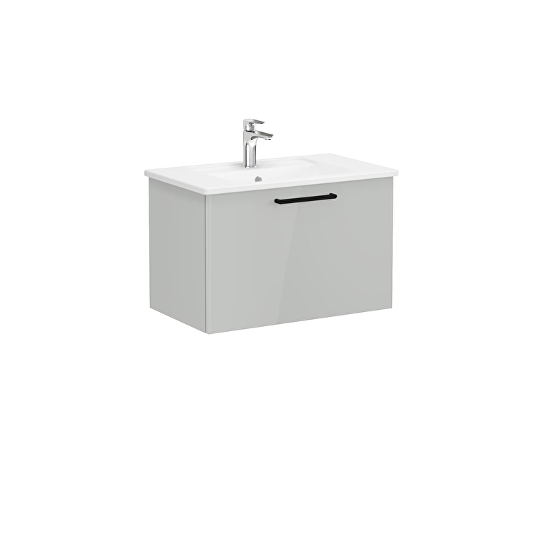 66430_01_4ae565ef638c3878f3bdd6d7ecdd10dc6a087a8e-1.jpg VitrA Root Flat Lavabo Dolabı, 80 cm, Bir Çekmeceli, Köşeli Lavabo, Parlak İnci Grisi - Görsel 1