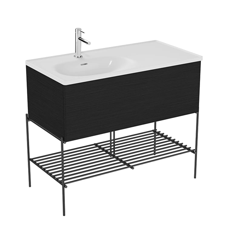 66522_55c5daf998ee18f9ef32978773d69dd33898fd24-1.jpg VitrA Equal Lavabo Dolabı, 100 cm, Bir Çekmeceli, Asimetrik Beyaz Lavabolu, Metal Ayaklı, Hareli Siyah Meşe - Görsel 1