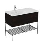 VitrA Equal Lavabo Dolabı, 100 cm, Bir Çekmeceli, Asimetrik Beyaz Lavabolu, Metal Ayaklı, Karaağaç