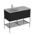 VitrA Equal Lavabo Dolabı, 100 cm, Bir Çekmeceli, Asimetrik Gri Lavabolu, Metal Ayaklı, Hareli Siyah Meşe