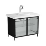 VitrA Liquid Lavabo Dolabı, 100 cm, Çizgili Cam Kapaklı, Ayaklı - Görsel 5