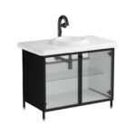 VitrA Liquid Lavabo Dolabı, 100 cm, Çizgili Cam Kapaklı, Ayaklı - Görsel 6