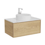 VitrA Metropole Edge Lavabo Dolabı, 80 cm, Bir Çekmeceli, Beyaz Çanak Lavabo Ve Seramik Tezgahlı, Açık Meşe