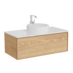 VitrA Metropole Edge Lavabo Dolabı, 100 cm, Bir Çekmeceli, Beyaz Çanak Lavabo Ve Seramik Tezgahlı, Açık Meşe