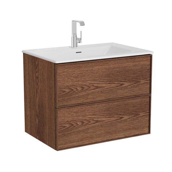 VitrA Metropole Edge Lavabo Dolabı, 80 cm, İki Çekmeceli, Etajerli Lavabolu, Ceviz