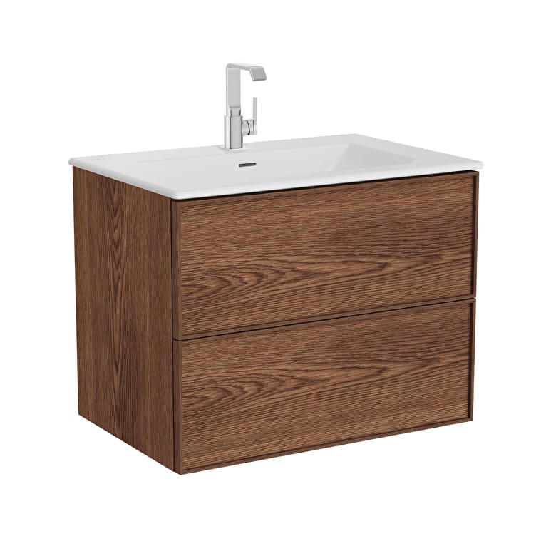 67155_6811d1fcc6e132f983f0b5be0a7adaec51bf7a22-1.jpg VitrA Metropole Edge Lavabo Dolabı, 80 cm, İki Çekmeceli, Etajerli Lavabolu, Ceviz - Görsel 1