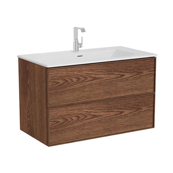 VitrA Metropole Edge Lavabo Dolabı, 100 cm, İki Çekmeceli, Etajerli Lavabolu, Ceviz