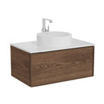 VitrA Metropole Edge Lavabo Dolabı, 80 cm, Bir Çekmeceli, Beyaz Çanak Lavabo Ve Seramik Tezgahlı, Ceviz