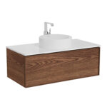 VitrA Metropole Edge Lavabo Dolabı, 100 cm, Bir Çekmeceli, Beyaz Çanak Lavabo Ve Seramik Tezgahlı, Ceviz