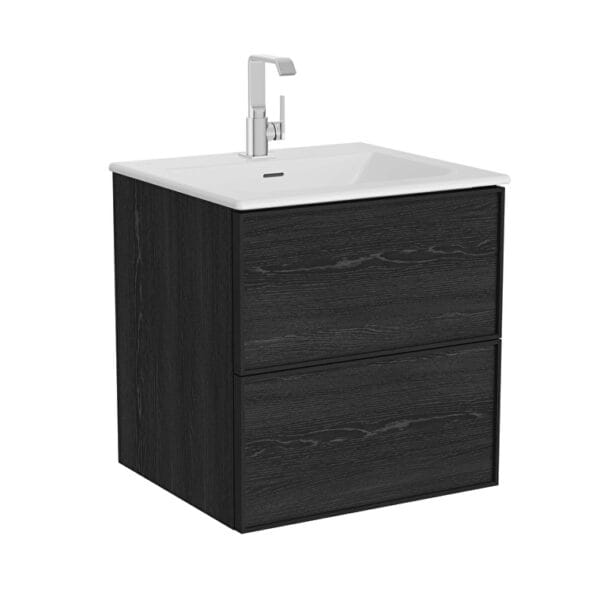 VitrA Metropole Edge Lavabo Dolabı, 60 cm, İki Çekmeceli, Etajerli Lavabolu, Siyah Meşe
