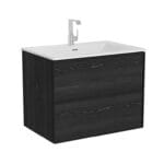 VitrA Metropole Edge Lavabo Dolabı, 80 cm, İki Çekmeceli, Etajerli Lavabolu, Siyah Meşe