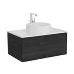VitrA Metropole Edge Lavabo Dolabı, 80 cm, Bir Çekmeceli, Beyaz Çanak Lavabo Ve Seramik Tezgahlı, Siyah Meşe