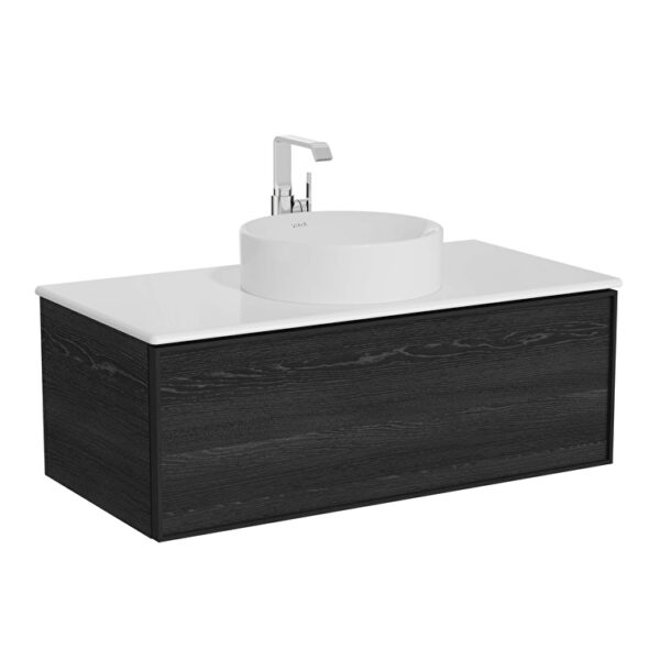 VitrA Metropole Edge Lavabo Dolabı, 100 cm, Bir Çekmeceli, Beyaz Çanak Lavabo Ve Seramik Tezgahlı, Siyah Meşe