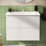 VitrA Metropole Pure Lavabo Dolabı, 80 cm, İki Çekmeceli, Etajerli Lavabolu, Mat Açık Gri - Görsel 5