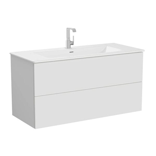 VitrA Metropole Pure Lavabo Dolabı, 120 cm, İki Çekmeceli, Etajerli Lavabolu, Mat Açık Gri