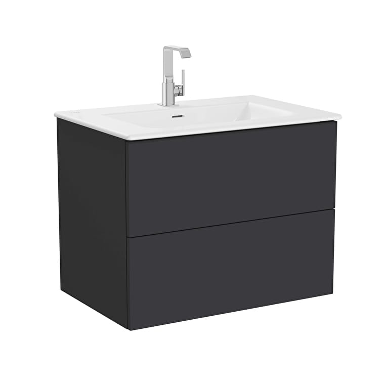 67226_8310d41331e512803ffbc9438a4c047060fae69e-1.jpg VitrA Metropole Pure Lavabo Dolabı, 80 cm, İki Çekmeceli, Etajerli Lavabolu, Mat Grafit - Görsel 1