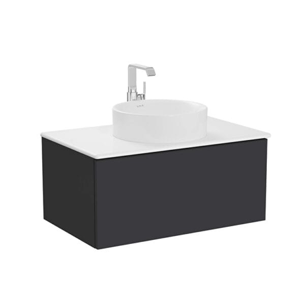 VitrA Metropole Pure Lavabo Dolabı, 80 cm, Bir Çekmeceli, Çanak Lavabo Ve Seramik Tezgahlı, Mat Grafit